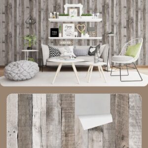 Qianglive Vintage Wood Wallpaper Rustic Wood Wallpaper Stick and Peel Self Adhesive Distressed Wood Look Wallpaper Vinyl Shelf Home Wood Panel Wall Paper Covering Film 17.3"× 120"