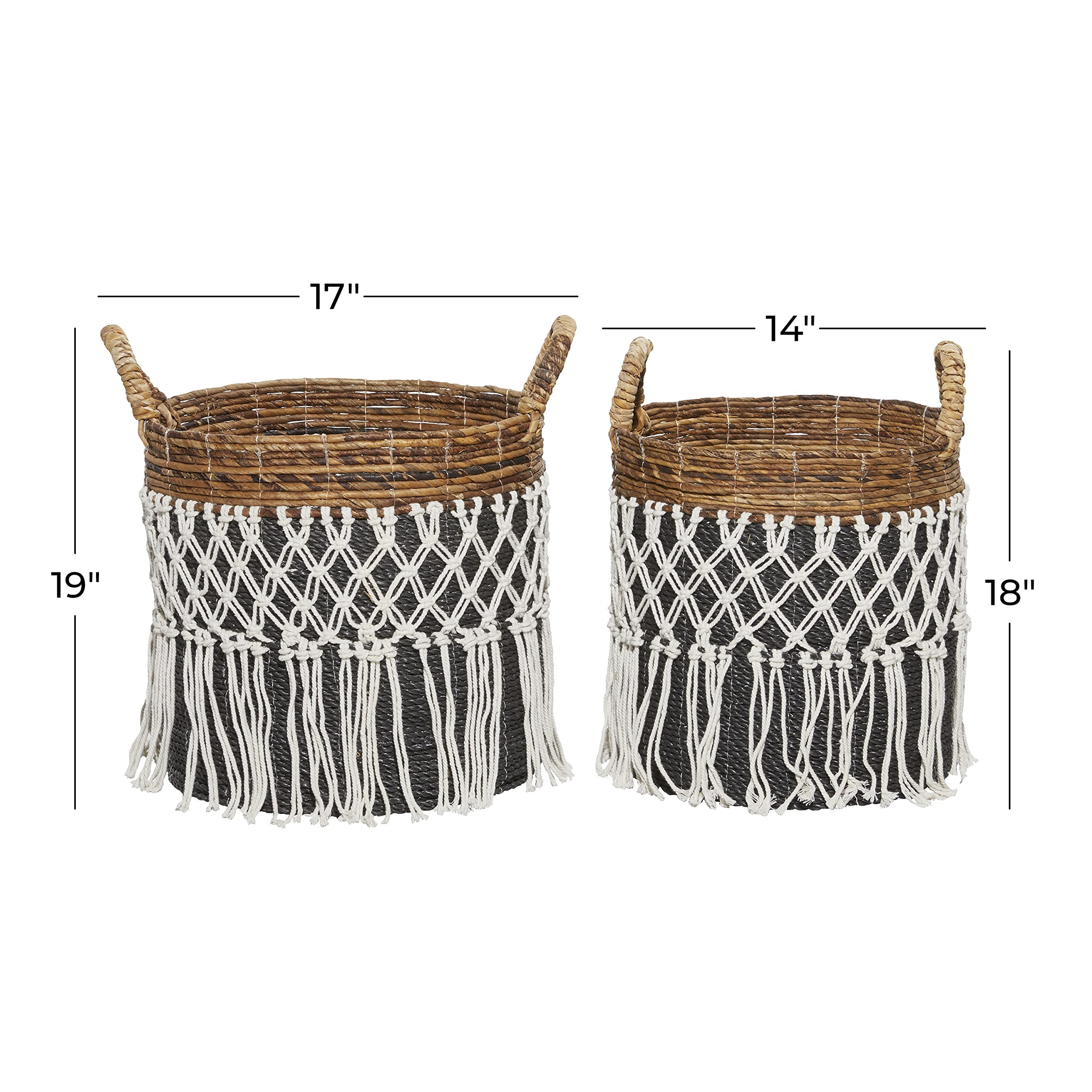 Set of 2 Black Banana Leaf Bohemian Storage Basket 19", 18"H