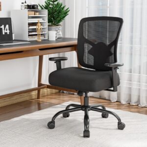 POWERSTONE Big and Tall Office Chair 400lbs, Office Chair for Heavy People with Thickened and Widened Soft Seat Ergonomic Mesh Heavy Duty Office Chair with Adjustable Lumbar Support and Armrest