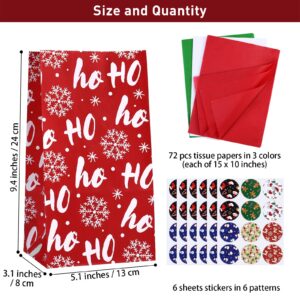 Cooraby 72 Pack Christmas Gift Bags with Tissue Paper Sealing Stickers 9.4 x 5 x 3 Inch Holiday Candy Goody Paper Bags for Xmas Party Supplies Gift Wrapping Decorations