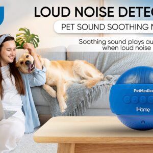 PetMedics Calming Pet Soothing Sound Noise Machine - Dog & Cat Anxiety Relief - 3 Calming Sounds - AC/Wall Powered - for Separation Anxiety, Thunderstorms & Fireworks Stress Relief - Powered by iHome