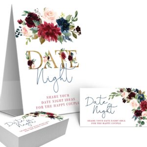 Your Main Event Prints Burgundy and Navy Floral Date Night Game Sign and Cards - Great for Bridal Showers and Weddings - 1 Self-Standing Sign and 50 Guessing Cards