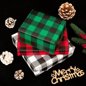 Whaline 120 Sheets Christmas Tissue Paper Buffalo Plaid Wrapping Paper Red Green White Black Gift Wrapping Paper Rustic Art Paper Crafts for Home DIY Gift Bags New Year Decor, 14 x 20inch