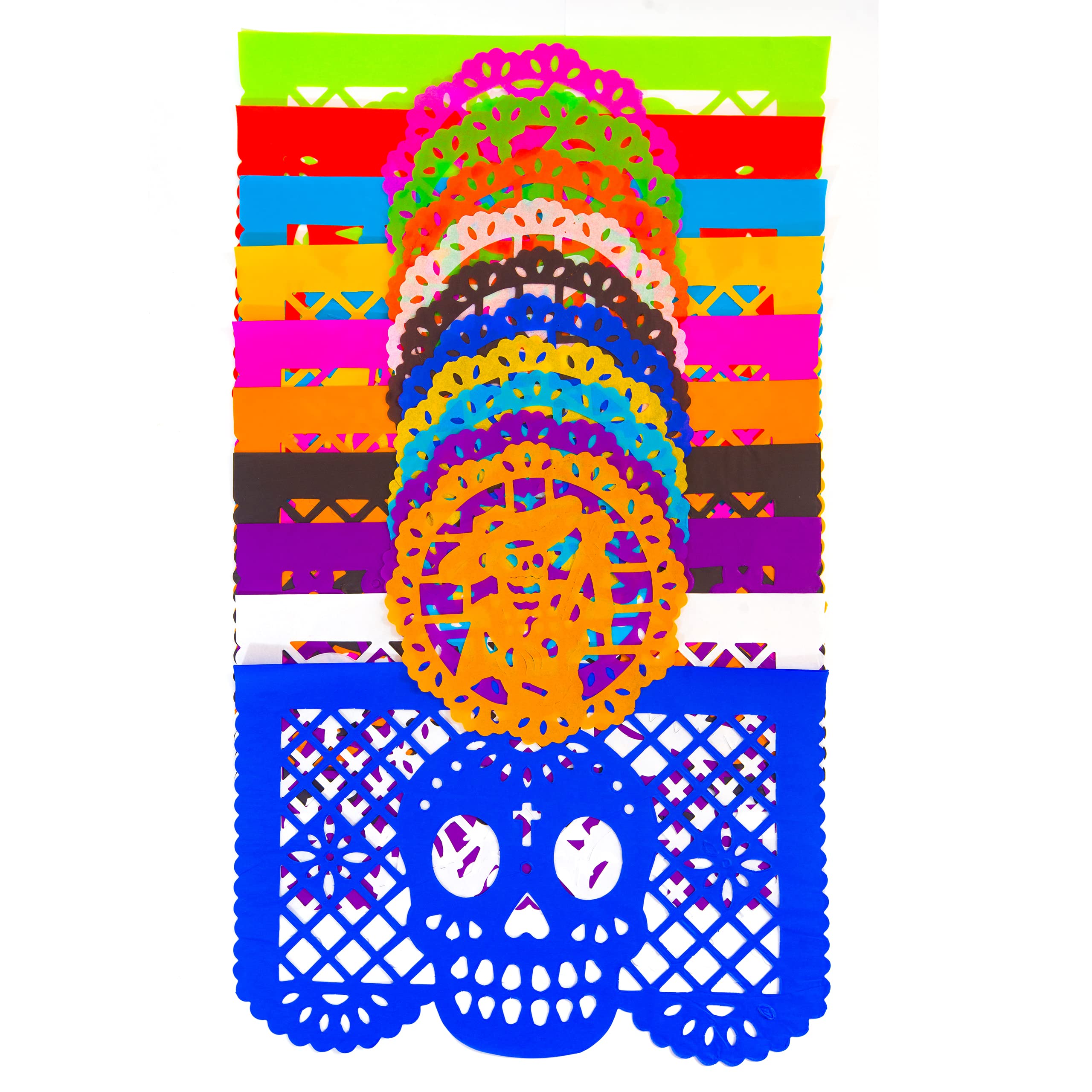 Super Value Depot Dia de Muertos / Day of the Dead, 30 Frontales and 10 Small Round Placemats, Altar de Ofrendas Decoration, Tissue Mexican Papel Picado.