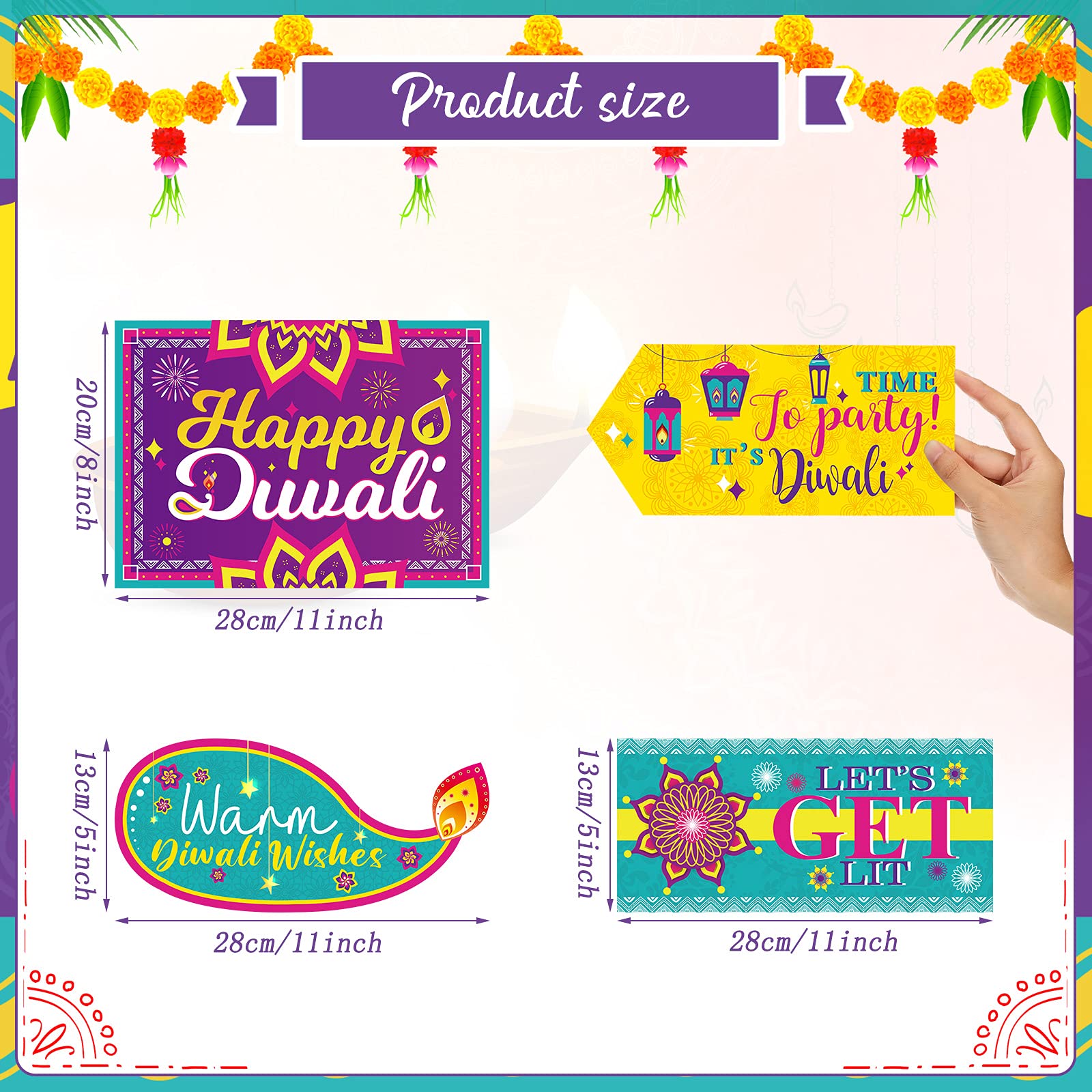 20 Pieces Diwali Decoration Happy Diwali Party Yard Sign Signs Diwali Photo Booth Props Holiday Party Decoration for Diwali Party Supplies