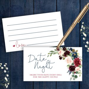 Your Main Event Prints Burgundy and Navy Floral Date Night Game Sign and Cards - Great for Bridal Showers and Weddings - 1 Self-Standing Sign and 50 Guessing Cards