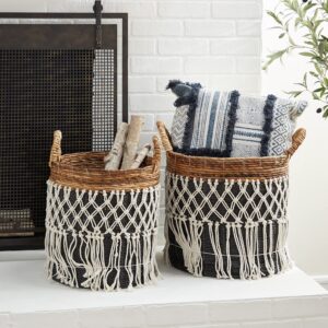 Set of 2 Black Banana Leaf Bohemian Storage Basket 19", 18"H