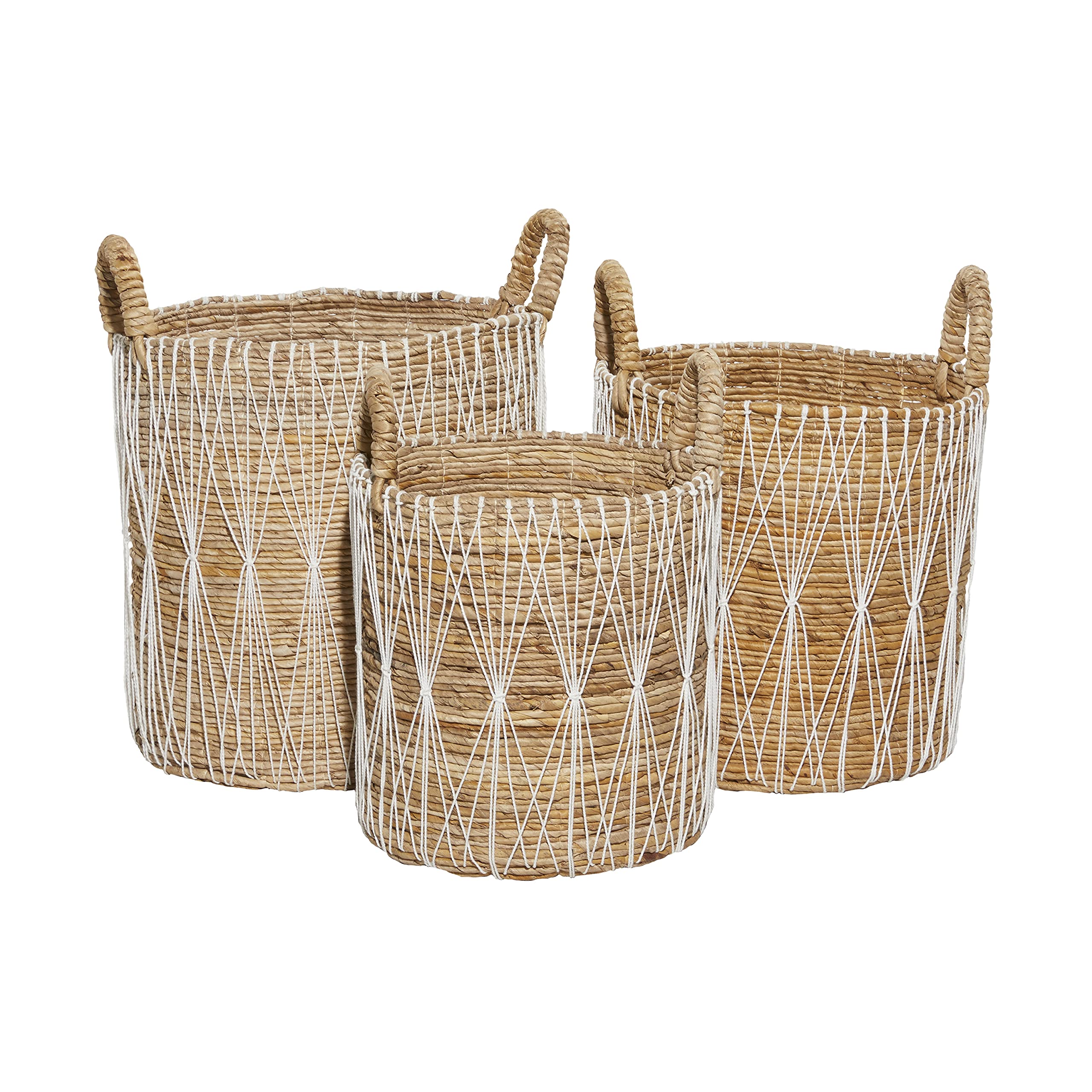 Set of 3 Brown Banana Leaf Storage Basket 21", 19", 17"H