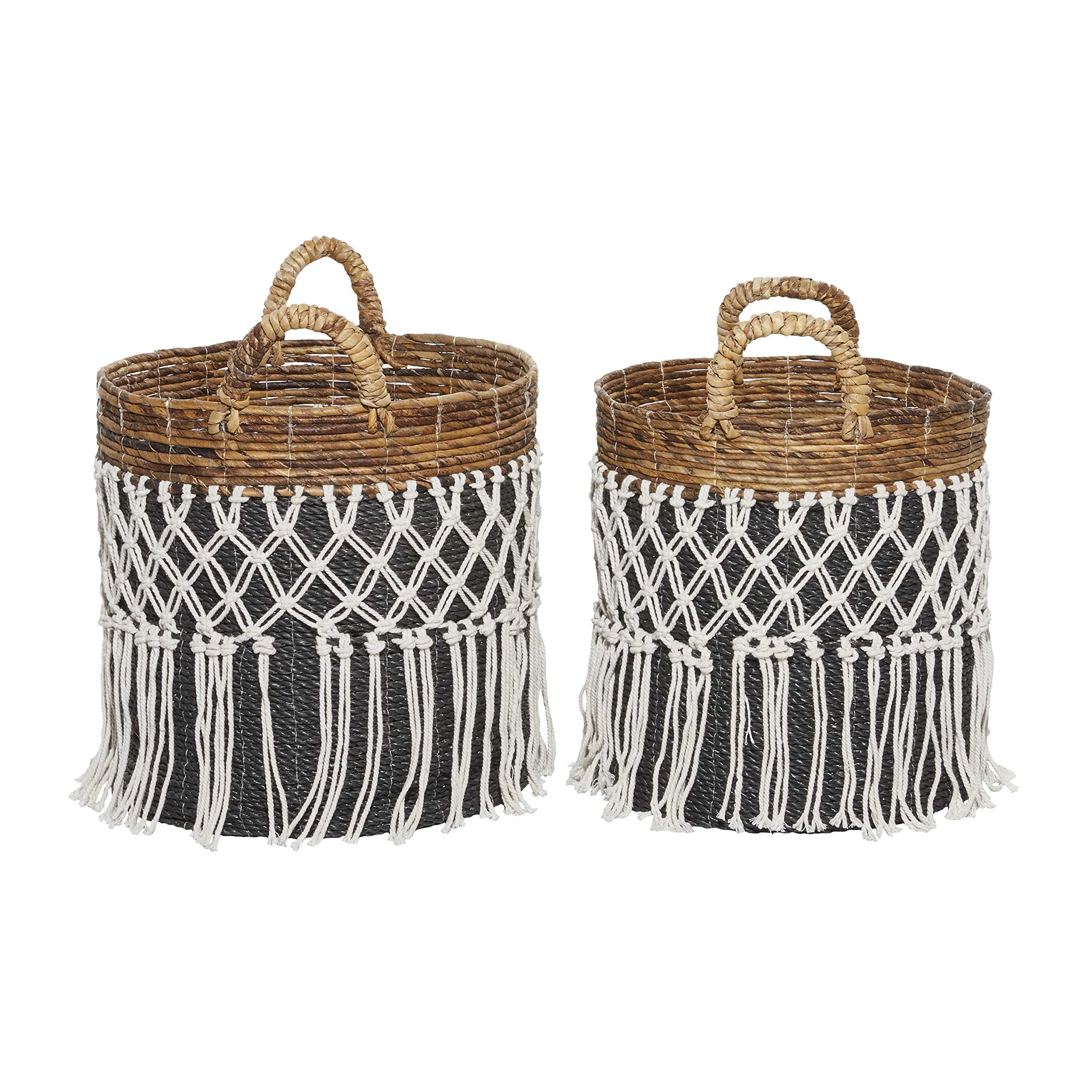 Set of 2 Black Banana Leaf Bohemian Storage Basket 19", 18"H