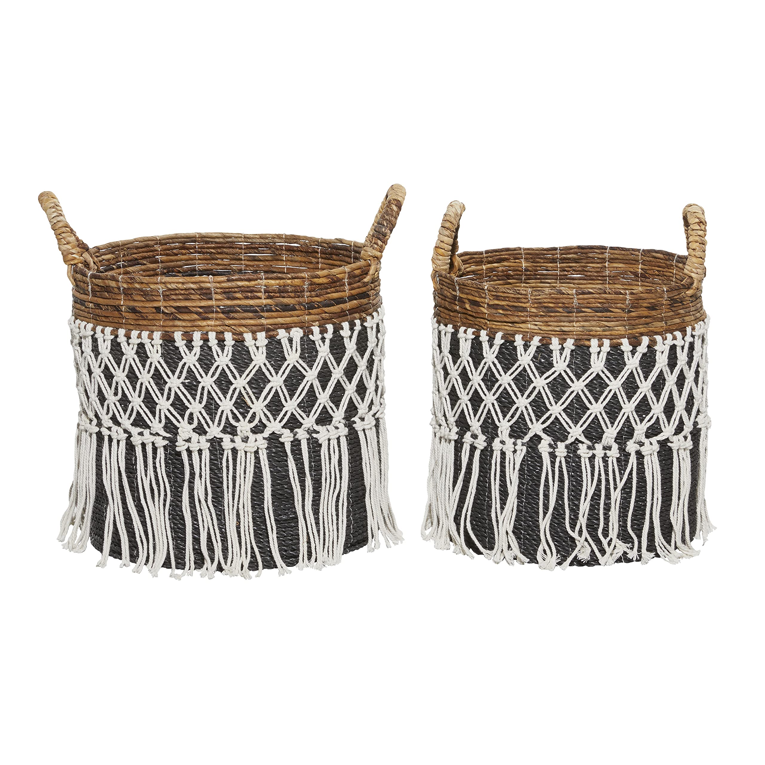 Set of 2 Black Banana Leaf Bohemian Storage Basket 19", 18"H