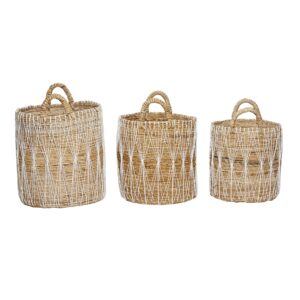 Set of 3 Brown Banana Leaf Storage Basket 21", 19", 17"H