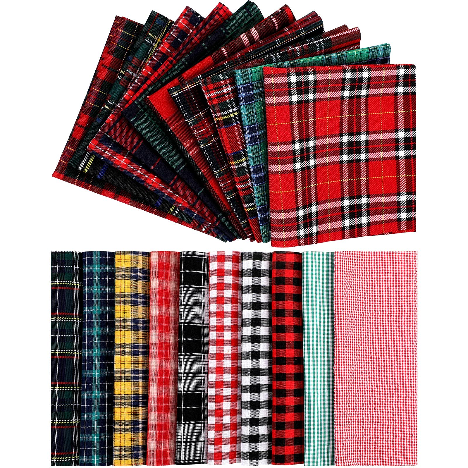 Irenare 20 Pcs Christmas Fabric Plaid Fabrics 10.6 Inch Buffalo Plaid Fabric Square Gingham Fabric DIY Quilting Tartan Fabric Precut Patchwork Sewing Fabric for Christmas Holiday DIY Craft Sewing