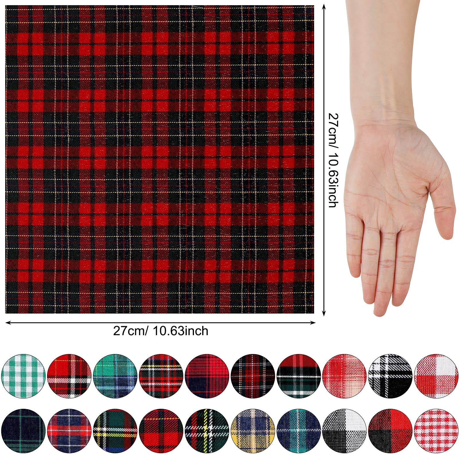 Irenare 20 Pcs Christmas Fabric Plaid Fabrics 10.6 Inch Buffalo Plaid Fabric Square Gingham Fabric DIY Quilting Tartan Fabric Precut Patchwork Sewing Fabric for Christmas Holiday DIY Craft Sewing