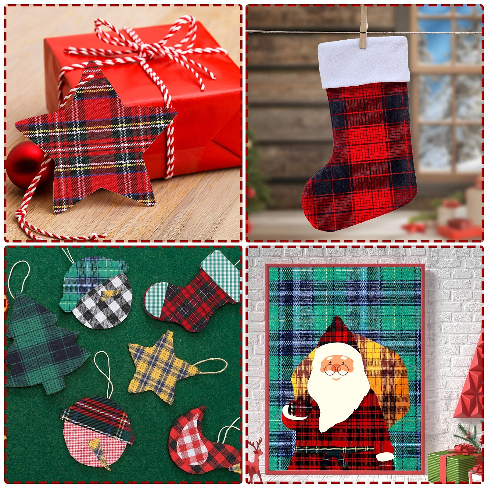 Irenare 20 Pcs Christmas Fabric Plaid Fabrics 10.6 Inch Buffalo Plaid Fabric Square Gingham Fabric DIY Quilting Tartan Fabric Precut Patchwork Sewing Fabric for Christmas Holiday DIY Craft Sewing