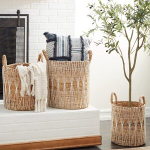 Set of 3 Brown Banana Leaf Storage Basket 21", 19", 17"H