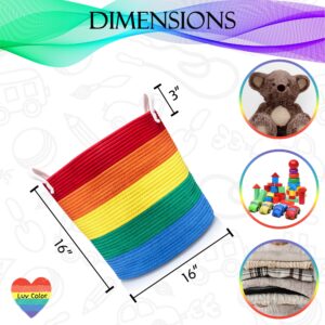 Large Rainbow Baby Laundry Basket Blanket Holder Rainbow Classroom Decor Toy Organizers And Storage Basket For Blankets Woven Basket With Handles Cotton Rope Basket 16"x16"x16"