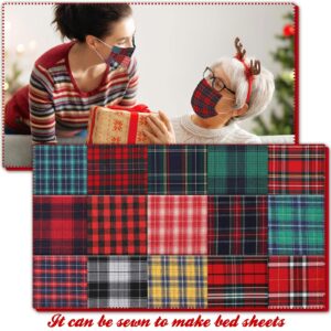 Irenare 20 Pcs Christmas Fabric Plaid Fabrics 10.6 Inch Buffalo Plaid Fabric Square Gingham Fabric DIY Quilting Tartan Fabric Precut Patchwork Sewing Fabric for Christmas Holiday DIY Craft Sewing