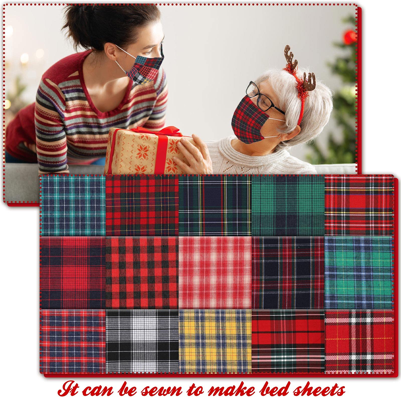 Irenare 20 Pcs Christmas Fabric Plaid Fabrics 10.6 Inch Buffalo Plaid Fabric Square Gingham Fabric DIY Quilting Tartan Fabric Precut Patchwork Sewing Fabric for Christmas Holiday DIY Craft Sewing