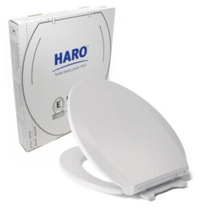 haro | elongated toilet seat | slow-close-seat | heavy-duty up to 550 lbs, quick-release & easy clean, fast-fix-hinge, no-slip bumpers | premium-duroplast > scratch resistant | 18.5" x 14.5" x 2.32"