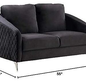 Lilola Home Sofia Black Velvet Modern Chic Loveseat Couch