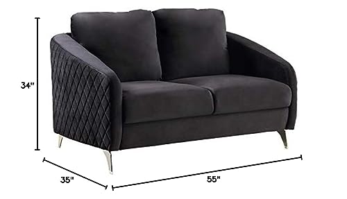 Lilola Home Sofia Black Velvet Modern Chic Loveseat Couch