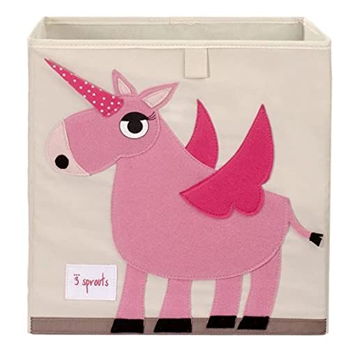 3 Sprouts Large 13 Inch Square Children's Foldable Fabric Storage Cube Organizer Box Toy Bin, Unicorn and Cat (2 Pack)