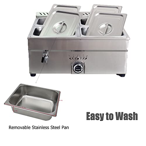 4-Pan LP Propane Food Warmer Gas Food Warmer Propane Steam Table Stainless Steel Bain Marie Buffet for Parties (with Gas Regulator Valve) 1/2 * 4” Double Row