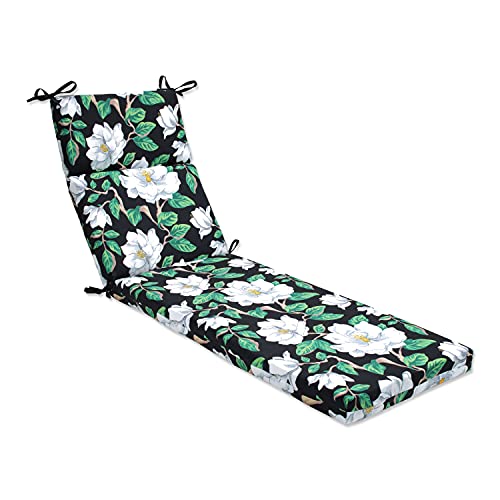 Pillow Perfect Floral Indoor/Outdoor Split Back Chaise Lounge Cushion with Ties, Plush Fiber Fill, Weather, and Fade Resistant, 72.5" x 21", Black/White Magnolia, 1 Count