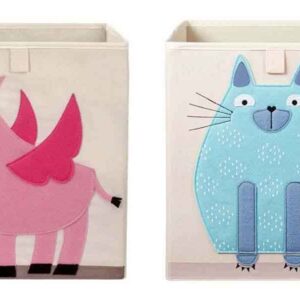 3 Sprouts Large 13 Inch Square Children's Foldable Fabric Storage Cube Organizer Box Toy Bin, Unicorn and Cat (2 Pack)