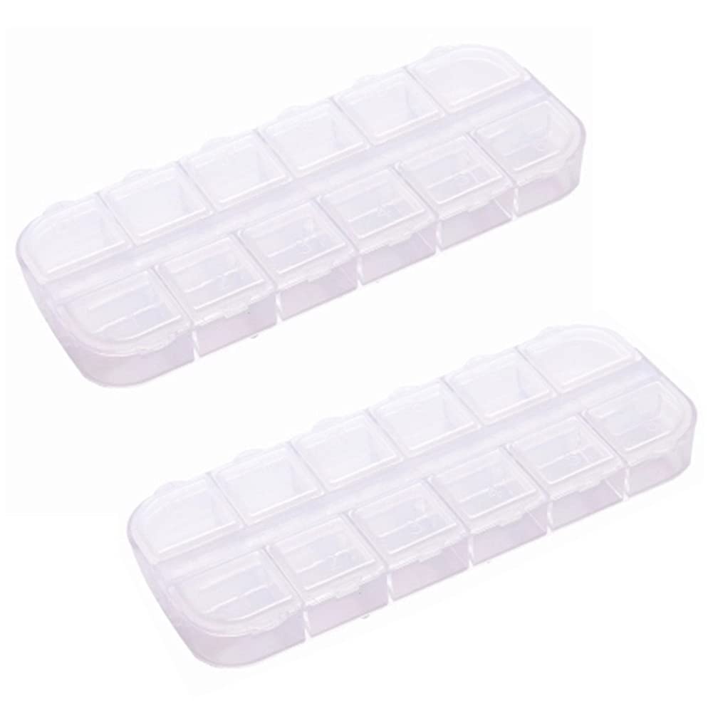 2 Pieces Plastic Jewelry Box Organizer 12 Grid Plastic Storage Box Nail Art Storage Box Jewelry Storage Box Rhinestone Organizer Container Case Plastic Bead Case Storage, Transparent