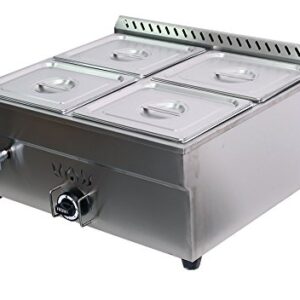 4-Pan LP Propane Food Warmer Gas Food Warmer Propane Steam Table Stainless Steel Bain Marie Buffet for Parties (with Gas Regulator Valve) 1/2 * 4” Double Row