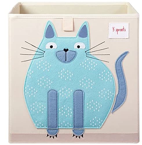 3 Sprouts Large 13 Inch Square Children's Foldable Fabric Storage Cube Organizer Box Toy Bin, Unicorn and Cat (2 Pack)