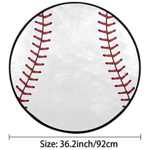 Round Area Rug, Baseball Sport Theme 3ft Diameter Non-Slip Circle Rugs Soft Throw Rugs Machine Washable Floor Carpet for Sofa Living Room Bedroom Nursery Kids Playroom Decor