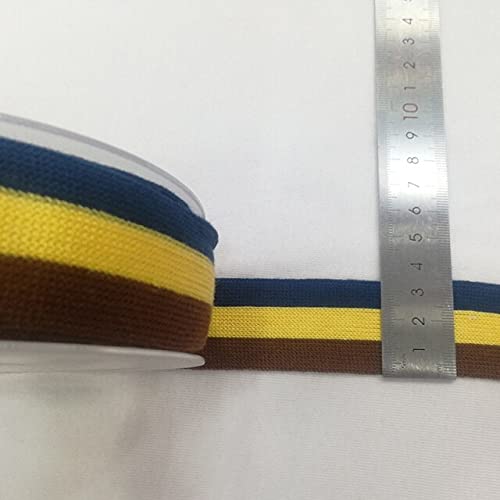 Thecookie Rib Knit Fabric Mercerized Cotton Webbing with Contrast Strip Rib Band for Garment Clothing Accessory DIY Colorful Sewing Accessories - Khaki Yellow bluel