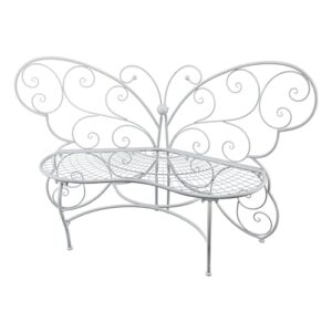 Alpine Corporation 62"L Indoor/Outdoor 2 Person Metal Butterfly Shaped Garden Bench, White