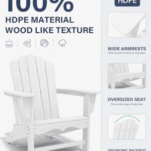 KINGYES HDPE Adirondack Chair, Classic All-Weather Outdoor Patio Adirondack Chair, White