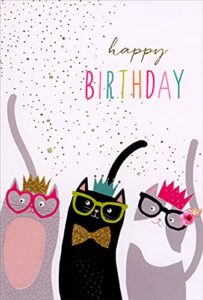 pictura three cats wearing glasses and crowns birthday card