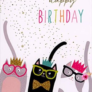 Pictura Three Cats Wearing Glasses and Crowns Birthday Card