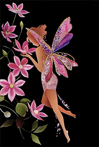 Pictura Fairy Silhouette Smelling Pink Flowers Birthday Card for Woman : Her