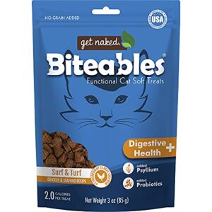 get naked biteables natural soft treats for cats, digestive health plus, surf & turf recipe, 3 oz, 1 pouch