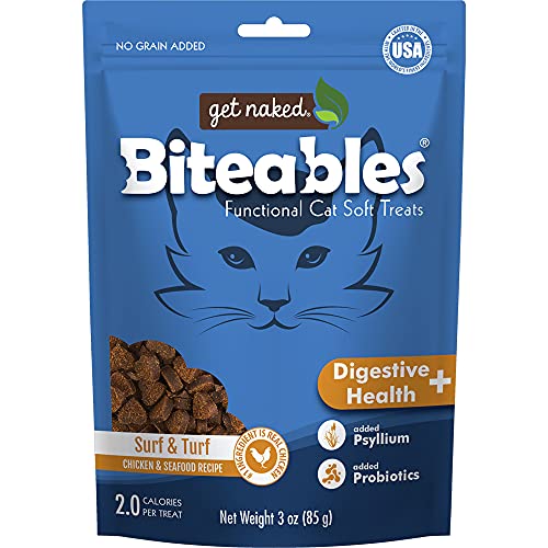 Get Naked Biteables Natural Soft Treats for Cats, Digestive Health Plus, Surf & Turf Recipe, 3 oz, 1 Pouch