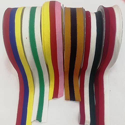 Thecookie Rib Knit Fabric Mercerized Cotton Webbing with Contrast Strip Rib Band for Garment Clothing Accessory DIY Colorful Sewing Accessories - Khaki Yellow bluel