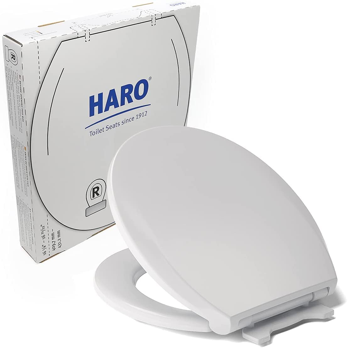 HARO | ROUND Toilet Seat | Heavy-Duty up to 550 lbs Capacity | Slow-Close-Seat | Quick-Release & Easy Clean, Fast-Fix-Hinge, No-Slip Bumpers, White | Advanced (PP) | 16.5" x 14.5" x 2.32"