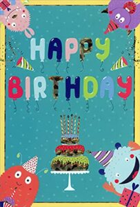 pictura party monsters in corners : gold foil cake birthday card for kid : child