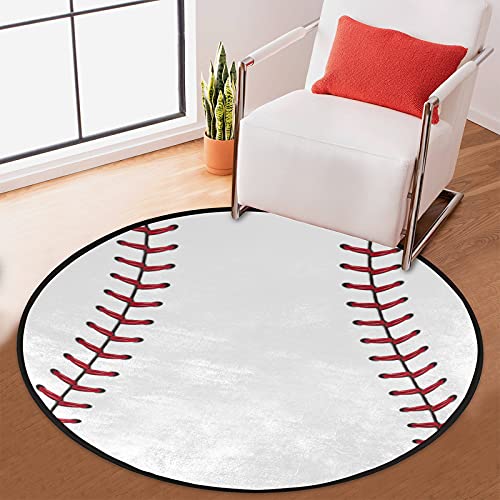 Round Area Rug, Baseball Sport Theme 3ft Diameter Non-Slip Circle Rugs Soft Throw Rugs Machine Washable Floor Carpet for Sofa Living Room Bedroom Nursery Kids Playroom Decor