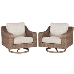 home square 2 piece beachcroft swivel patio arm chair set in beige