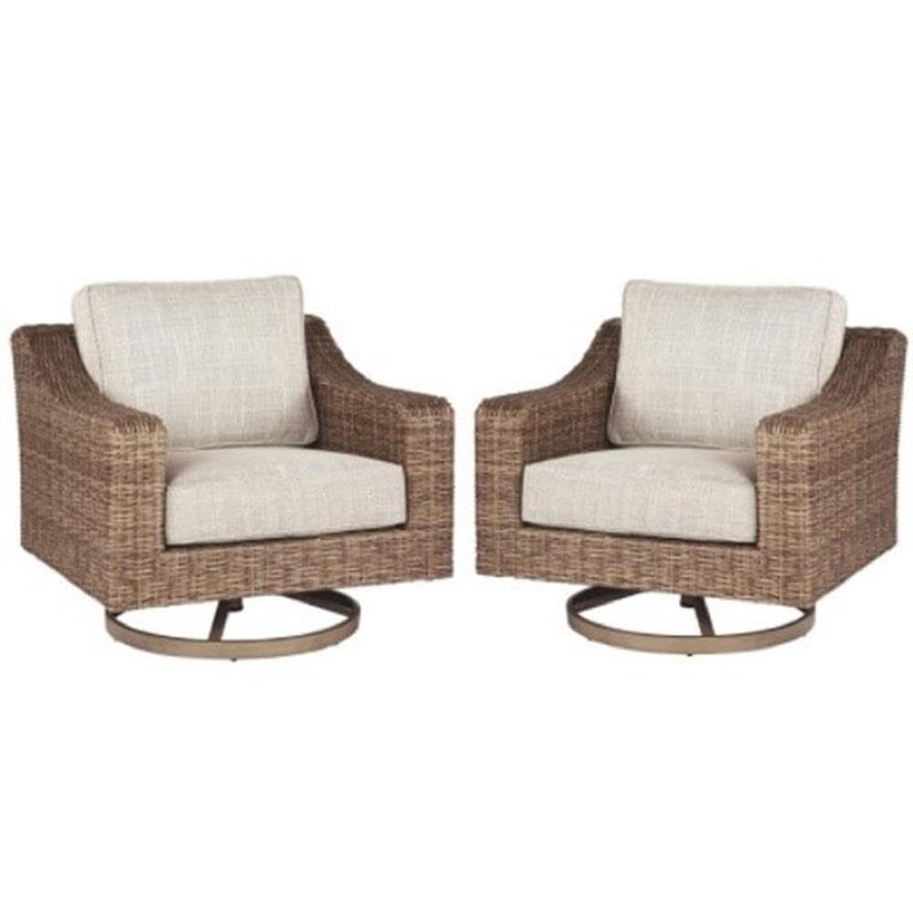 Home Square 2 Piece Beachcroft Swivel Patio Arm Chair Set in Beige