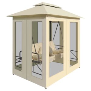 Garden Porch Swing can Accommodate 2 People,Sturdy Metal Frame,Roof with Sunshade,for Poolside,Yard,Garden,Deck,Gazebo Convertible Swing Bench Cream White