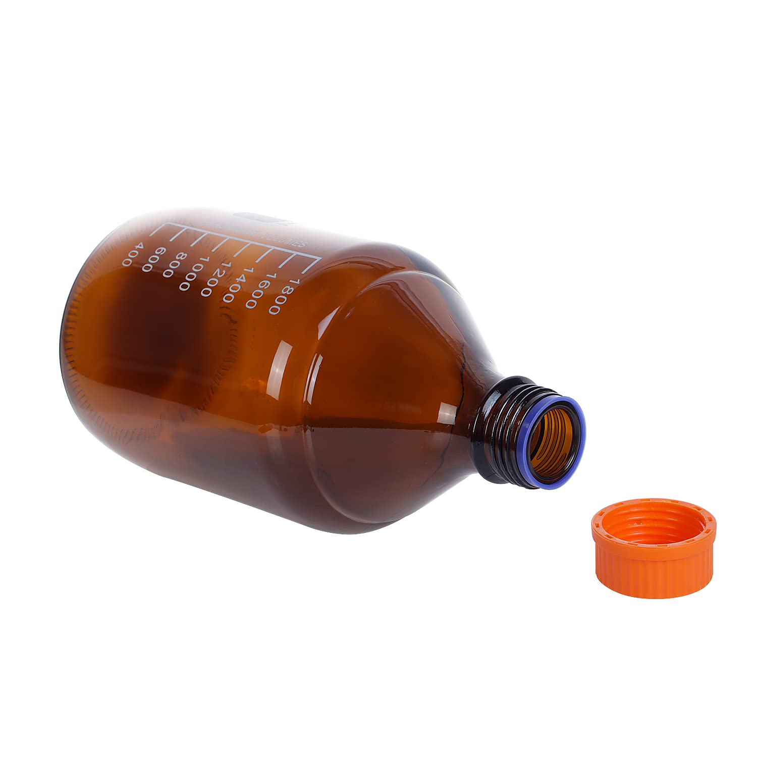 Moonetto One Piece 2 Liter Amber Borosilicate Glass Graduated Round 2000ml Lab Reagent Media/Storage Bottle With GL45 Orange Screw Cap