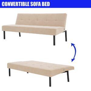 Panana Modern Convertible Futon Sofa Bed for Compact Small Space Living Room Apartment (Cream)